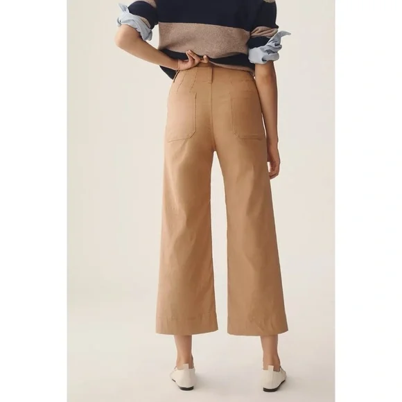 New Anthropologie The Colette Linen Crop Wide Leg Pants Maeve Magic Tan Camel 28 - Picture 10 of 10